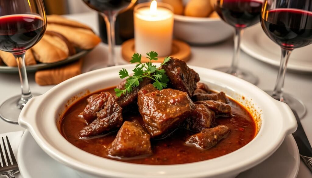 présentation élégante du bœuf bourguignon